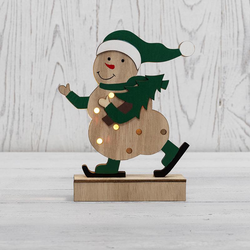 Фигура деревянная "Снеговик" 18см с подсветкой Neon-Night 504-017