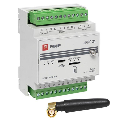 Контроллер базовый ePRO 24 удаленного управления 6вх/4вых 230В WiFi GSM с внешней антенной PROxima EKF ePRO-6-4-230-WG1