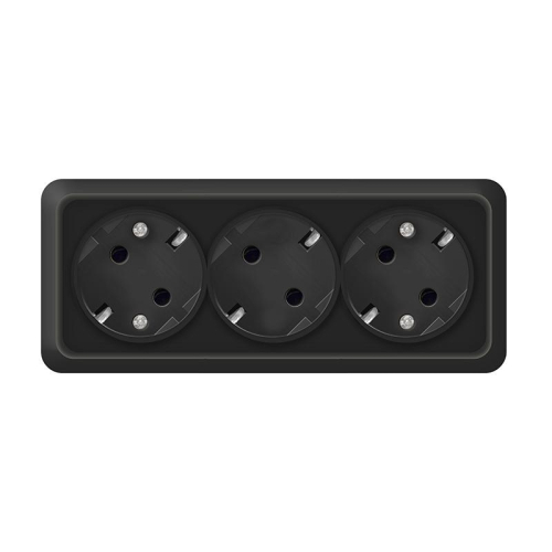 Розетка 3-м ОП Олимп 16А IP20 с заземл. черн. Universal 2218