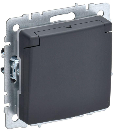 Розетка BRITE РСбш10-3-44-БрГ 16А IP44 с заземл. защ. шторки с крышкой графит IEK BR-R16-16-44-K53