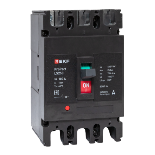 Выключатель автоматический 3п 100А 25кА LS250 ProPact EKF mccb-250-25-3-100-ls