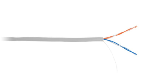 Кабель U/UTP кат.5 (класс D) 2 пары 100МГц ОЖ BC чистая медь внутр. PVC нг (B) сер. (500м) NETLAN EC-UU002-5-PVC-GY-5