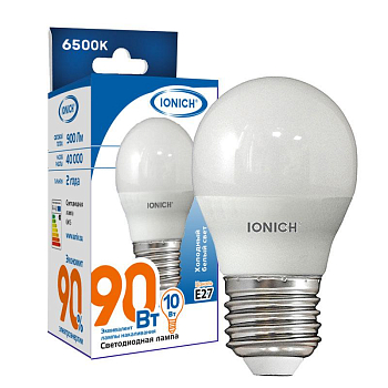 Лампа светодиодная G45 10Вт "Шар" 6500К Е14 230В холод. бел. IONICH 1803
