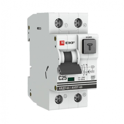Выключатель автоматический дифференциального тока 25А 30мА тип AC 6кА АВДТ-63 электромех. PROxima EKF DA63-25-30-AC