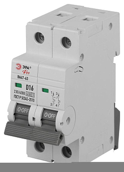 Выключатель автоматический 2п D 16А 4.5кА ВА47-63 PRO ЭРА Б0059463