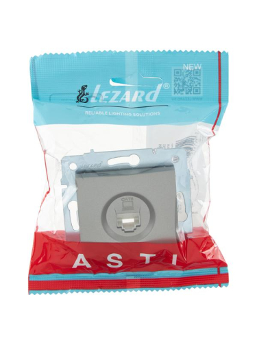 Розетка компьютерная 1-м СП ASTI IP20 RJ45 механизм Cat 6e платина. LEZARD 7081-3588-140
