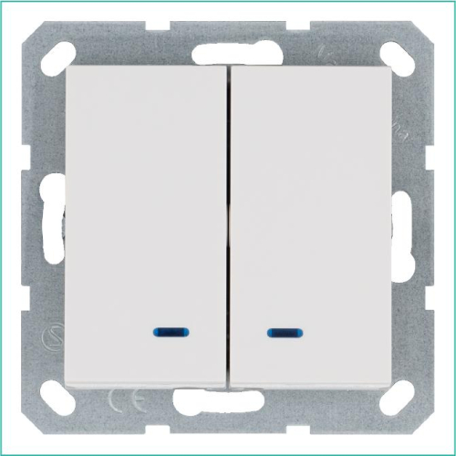 Выключатель 2-кл. 10А IP20 с подсветкой механизм бел. глянцевый Jasmart G3023NW