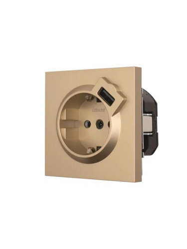 Розетка 1-м СП ZIMA IP20 + USB с заземл. механизм зол. LEZARD 704-3688-181