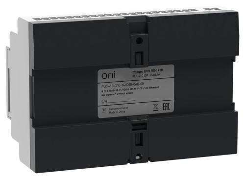 Модуль ЦПУ ПЛК 410 8 DI 6 UI (0-10В/DI) 8 RO 12В-24В DC или 24В AC с Ethernet портом без экрана ONI PLC-410-CPU-14U08R-0AD-00