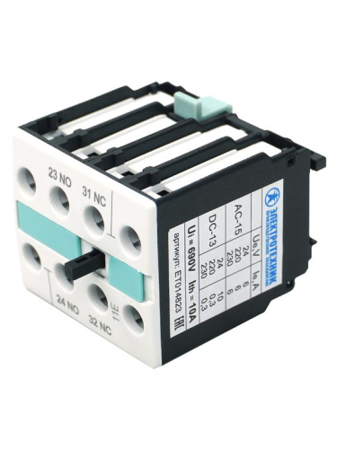 Блок-контакт 3RH1921-1FA11 1НО+1НЗ для контакторов типоразмеров S0…S12 фронтальный винт. клеммы IP20 Электротехник ET014823