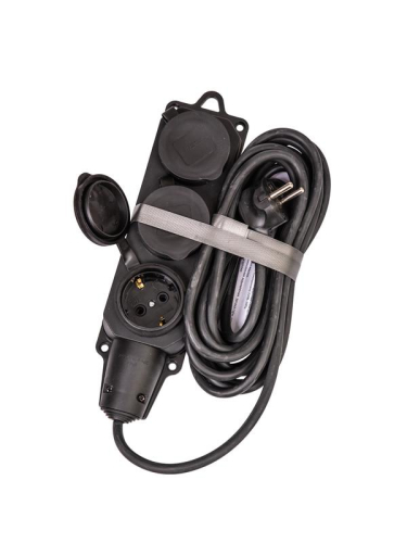 Удлинитель на каучуковой колодке 3х5м 16А IP44 250В 4кВт каучук КГ 3х2.5 черн. УХз16 Россия КОСМОС YKsm5m-3g(16A)KG-B