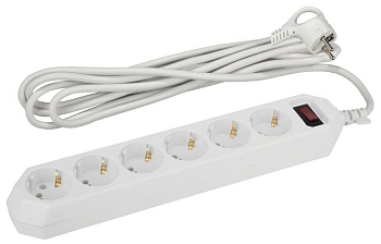 Удлинитель с сетевым фильтром 6х3м с заземл. 10А IP20 USF-6es-3m-W с выкл. с базов. защитой бел. Эра Б0037262