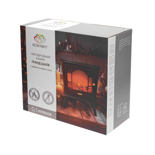 Камин светодиодный "Гранд Шале" с эффектом живого огня 45х18х56см работает от батареек 3хС (в комплект не входят) или от USB (в комплекте) черн. Neon-Night 511-024