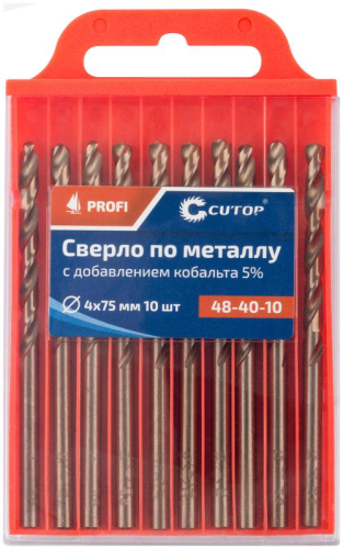 Набор сверл по металлу Profi с кобальтом 5ти-проц. 4х75мм (уп.10шт) Cutop 48-40-10