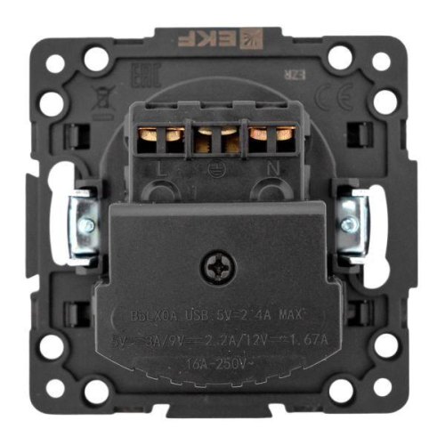 Розетка 1-м СП Стокгольм 16А USB A+C с заземл. защ. шторки винтов. клеммы механизм черн. EKF EZR16-2USB-typeA-typeC