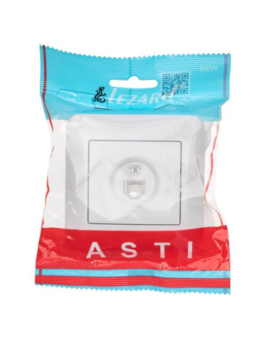 Розетка телефонная евро 1-м СП ASTI IP20 RJ11 в сборе бел. LEZARD 7081-0202-137