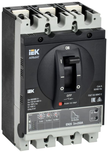 Выключатель автоматический в литом корпусе 3п G 150кА 250А расцепитель электронный стандарт. ARMAT IEK AR-MCCB-3G-150-0250A-ELSC