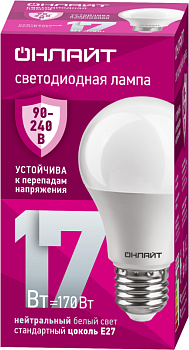 Лампа светодиодная 90 403 OLL-A60-17-230-4K-E27 17Вт грушевидная 4000К E27 90-240В PRO ОНЛАЙТ 90403