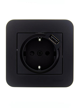 Розетка 1-м СП ASTI 16А IP20 с заземл. с заряд. устройством USB в сборе черн. бархат. LEZARD 7081-4242-181