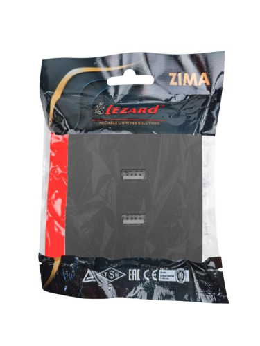 Розетка 1-м СП ZIMA IP20 + 2 USB разъем механизм черн. бархат LEZARD 704-4288-192