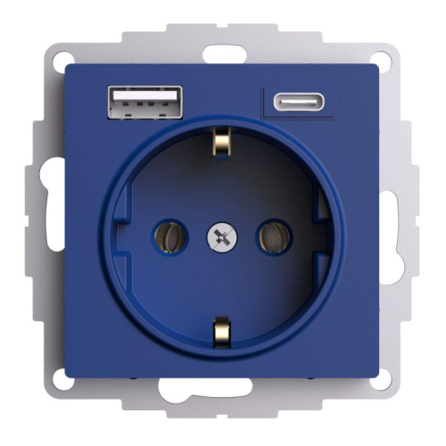 Розетка AtlasDesign 16А с 2-мя заряд. устройствами USB тип A+C 5В/2.4А/3.0А 2х5В/1.5А механизм аквамарин SE ATN001132