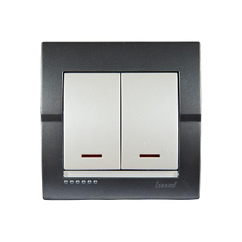 Выключатель 2-кл. СП Deriy 10А с подсветкой темн. сер./жемчуж. LEZARD 702-2930-112