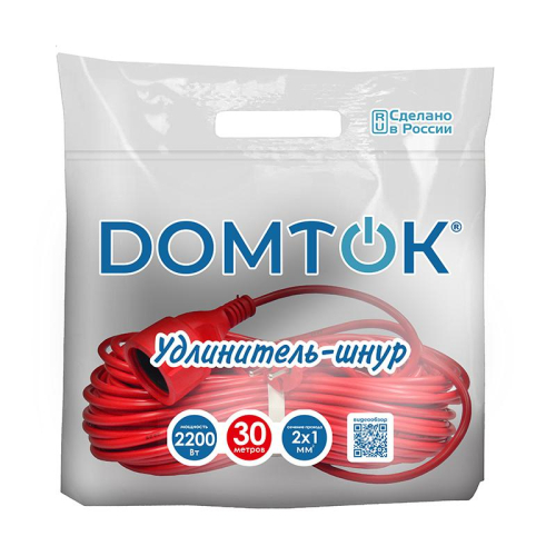 Удлинитель-шнур 1х30м без заземл. 10А IP20 2.2кВт ПВС 2х1 DOMTOK 2490