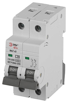 Выключатель автоматический 2п C 20А 4.5кА ВА47-63 PRO ЭРА Б0059423