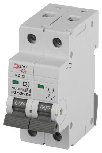 Выключатель автоматический 2п C 20А 4.5кА ВА47-63 PRO ЭРА Б0059423