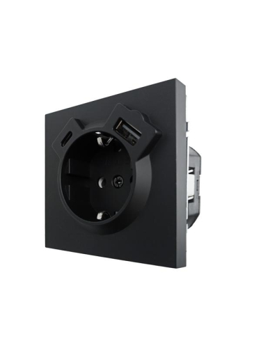 Розетка 1-м СП ZIMA IP20 Type-C + USB с заземл. механизм черн. бархат LEZARD 704-4288-181TC
