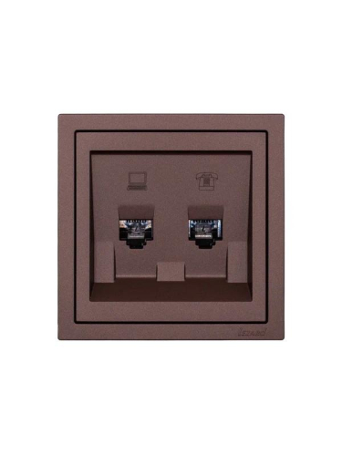 Розетка компьютерная + телефонная СП ZIMA IP20 механизм шоколад LEZARD 704-7388-143