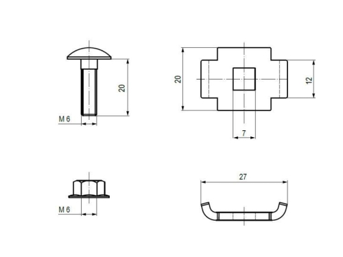 Соединитель винтовой компл. двойной 6x20 (Винт М6+гайка) INOX EKF vckd6x20-INOX