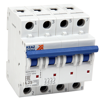 Выключатель автоматический модульный 4п Z 5А 6кА OptiDin BM63-4Z5-УХЛ3 КЭАЗ 261057