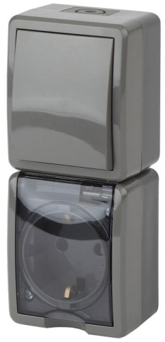 Блок розетка+выкл. ОП Эра Эксперт 11-7407-03 16А(10AX)-250В верт. IP54 сер. ЭРА Б0036005