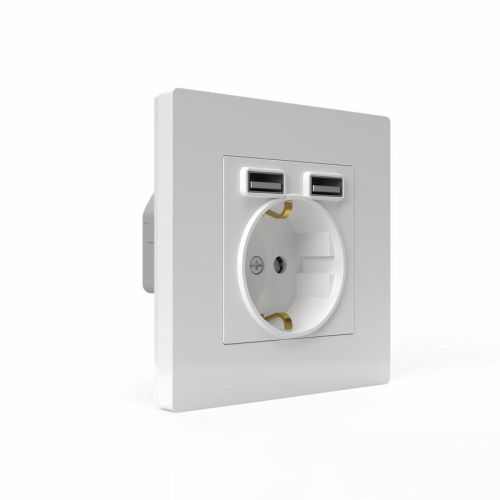 Розетка 1-м СП Pixel с заземл. с 2-мя заряд. устр. USB тип A+A IP20 механизм бел. TOKOV ELECTRIC TKE-PX-R1U2A-C01