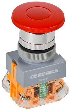 Кнопка D7-MZS "Грибок" d22мм 1НО+1НЗ с фиксацией красн. GENERICA BBG50-11MZS-3-21-K04-G