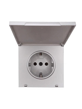 Розетка 1-мест. с/з с крышкой ПБТ СП ZIMA IP20 16А безвинт. зажим сер. матов. LEZARD 704-7488-123BQC