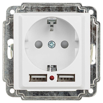Розетка Intro Accent 6-410-01 P+E Schuko со шторками 16А-250В + 2хUSB IP20 СУ бел. Intro Б0063689