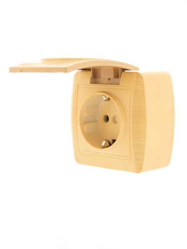 Розетка 1-м ОП Demet с заземл. с защ. крышкой ясень LEZARD 711-4700-123