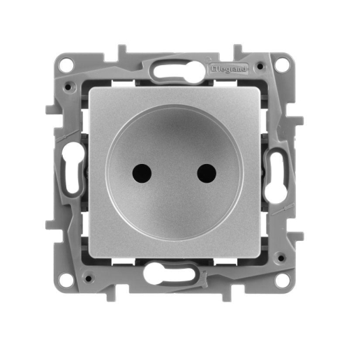 Розетка 1-м СП Etika 16А IP31 250В 2P без заземл. защ. шторки немецк. стандарт винт. клеммы механизм алюм. Leg 672434