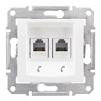 Механизм розетки телеф. 1-м СП Sedna RJ11 + RJ11 бел. SchE SDN4201121