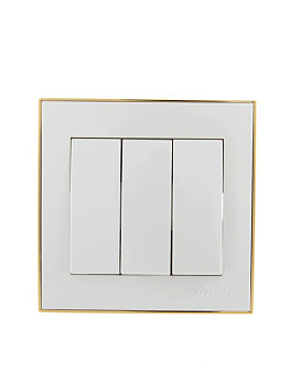 Выключатель 3-кл. СП Rain 10А IP20 с зол. боковой вставкой бел. LEZARD 703-0226-109