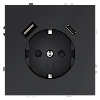Розетка 1-м СП S70 16А с USB A+С с заземл. защ. шторки механизм графит Voltum VLS040507