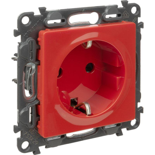 Розетка 1-м СП Valena Life 16А IP20 250В 2P+E защ. шторки безвинтов. клеммы с лицев. панелью механизм красн. Leg 753129
