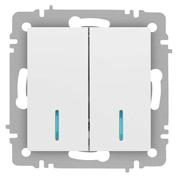 Выключатель Accent 6-105-01М двойн. с подсветкой 10А-250В IP20 СУ AL/CU бел. матов. Intro Б0063507