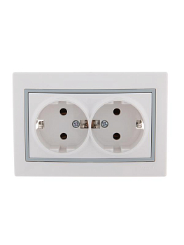 Розетка 2-м СП Mira 16А IP20 с заземл. с сер. вставкой керамика бел. LEZARD 701-0215-127