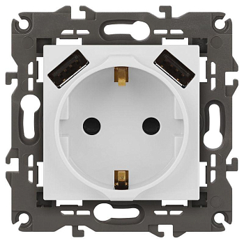 Розетка ЭРА Elegance 14-4109-01М 2P+E 16A-250В штор. с 2xUSB 5В-3А матов. бел. Эра Б0065773