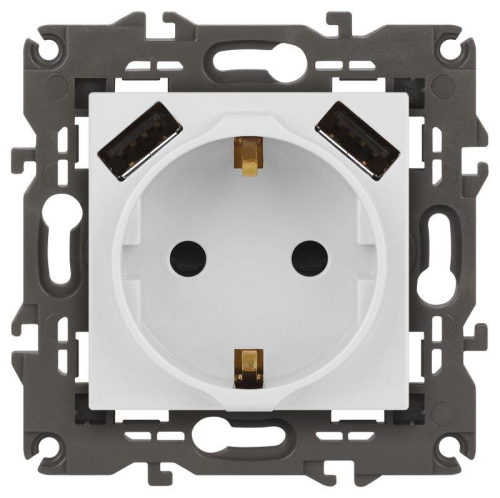 Розетка ЭРА Elegance 14-4109-01М 2P+E 16A-250В штор. с 2xUSB 5В-3А матов. бел. Эра Б0065773