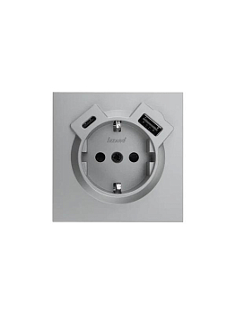 Розетка 1-м СП ZIMA IP20 Type-C + USB с заземл. механизм сер. матов. LEZARD 704-7488-181TC