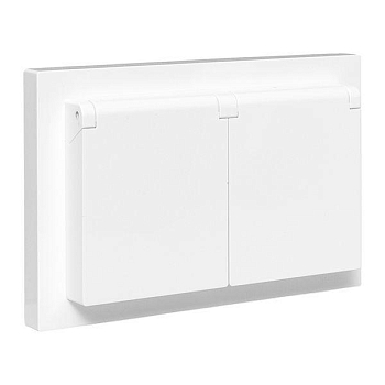 Розетка 2-м СП Эпика 16А IP44 с заземл. защ. шторки с рамкой с крышками механизм бел. EKF UP1-SOW-211-44